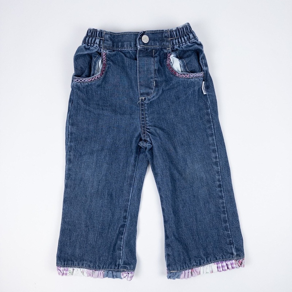 Vintage OshKosh Denim Jeans Y2K‎ Blue Floral Ruffle Hem Baby Girls 18 Months